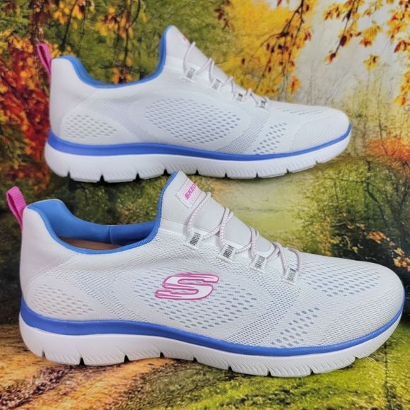 Skechers White and Blue Athletic Shoes - Picture 2 of 9